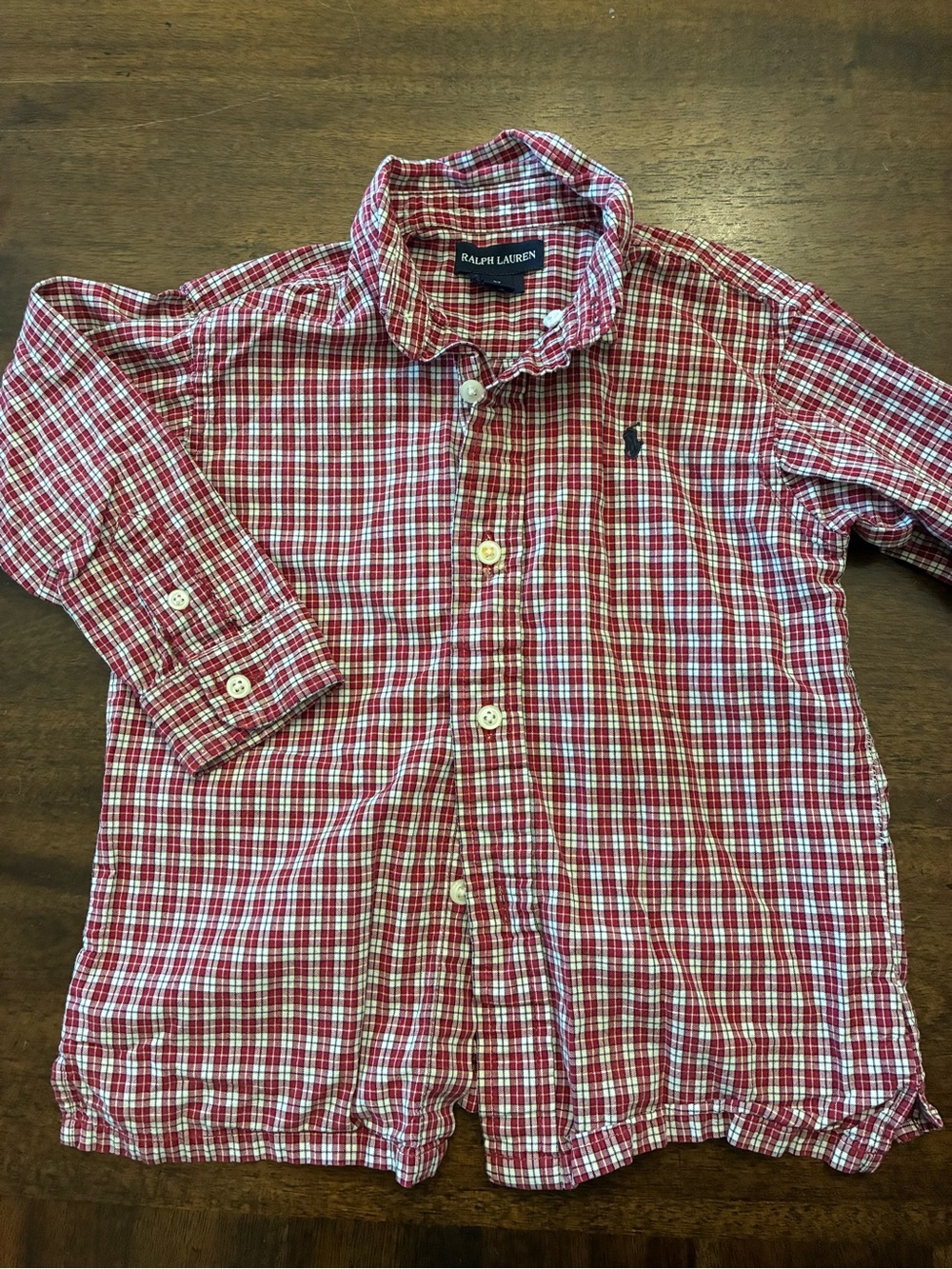 Ralph Lauren Button Down Shirt Boys 3T Red Plaid Long Sleeve